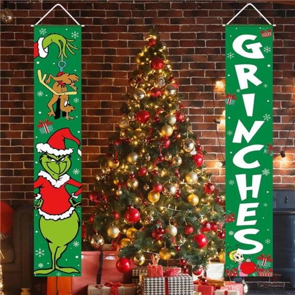 Grinches Christmas Banner, Xmas‎ Porch Door Sign for Indoor/Outdoor Decorations - Picture 6 of 8